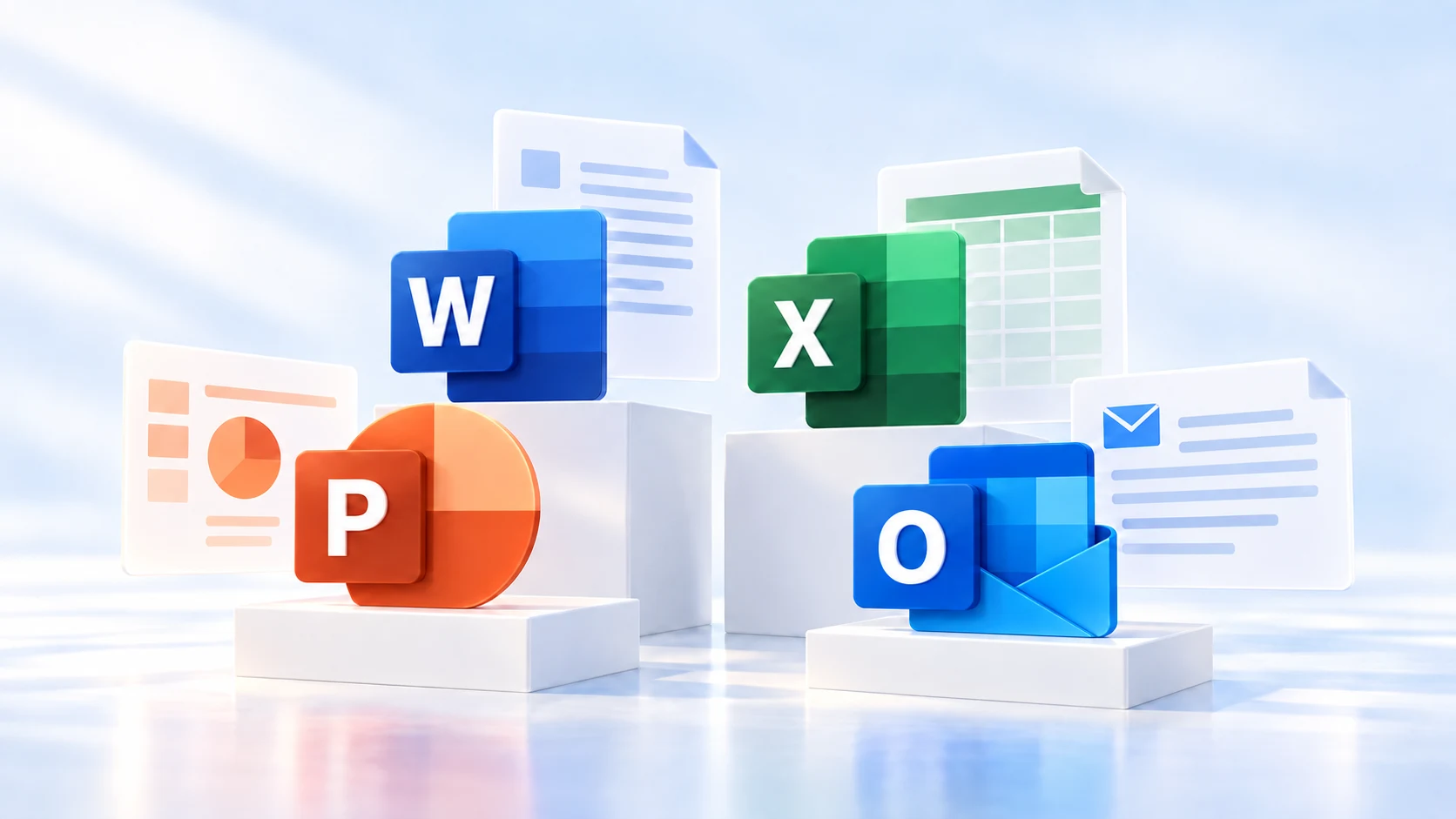 Microsoft Office 2010 ऐप का आधुनिक संग्रह: Word, Excel, PowerPoint और Outlook।